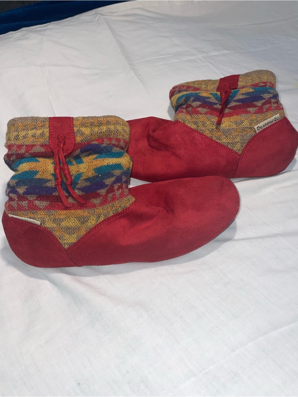 Cozy Red Women's Slip-On Boots with Patterned Knit Cuff